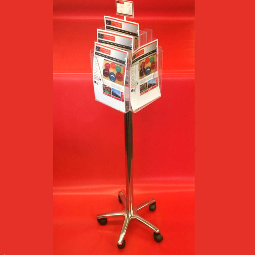 A4x8 Floor Stand Revolving Brochure Holder with castors image 1